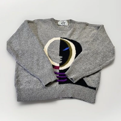 Suéter Vintage Antonello Italia Arte Gráfico Cara Gris Mezcla Lana Mediano Foto 1 de 4