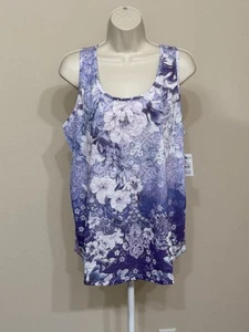 Concepts Women’s Lavender Floral Print Round Neck Sleeveless Soft Tank 0X/14W - Picture 1 of 12