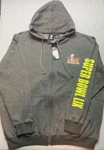 NFL SUPER BOWL LIX Team Apparel Men’s Size 2XL Hoodie NWT Grey Full Zip NEW - Picture 1 of 7