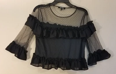 Blusa Ups & Downs Grande L Negra Caprichosa Gótica Recortada Volantes Puro Glamour Y2K Foto 1 de 4