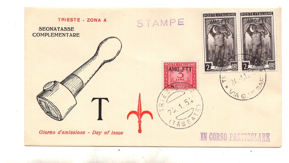 Trieste A - Tax stampRead 3 no. 18 on envelope FDC - Image 1 of 1