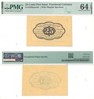 25 Cent 1st Issue Fractional Currency Specimen Fr-1282SP PMG Choice CU-64 EPQ - Image 1 of 3
