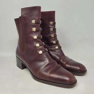 Vintage Via Spiga Boots 8.5B Burgundy Leather Military Booties Heeled Square Toe - Picture 1 of 13