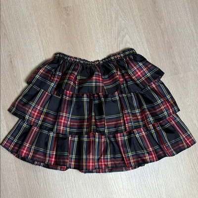 Crewcuts Black Red Yellow Green Christmas Plaid Tiered Ruffle Mini Skirt XL - Image 1 of 4