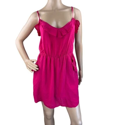 Mini Vestido Aritzia Talula Rosa Caliente Correa de Espagueti Cintura Elástica Volantes XS Foto 1 de 4