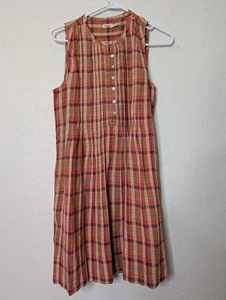 Faherty Isha Dress Women's S Orange Plaid Sleeveless Pockets Coastal Pintucks - Picture 1 of 5