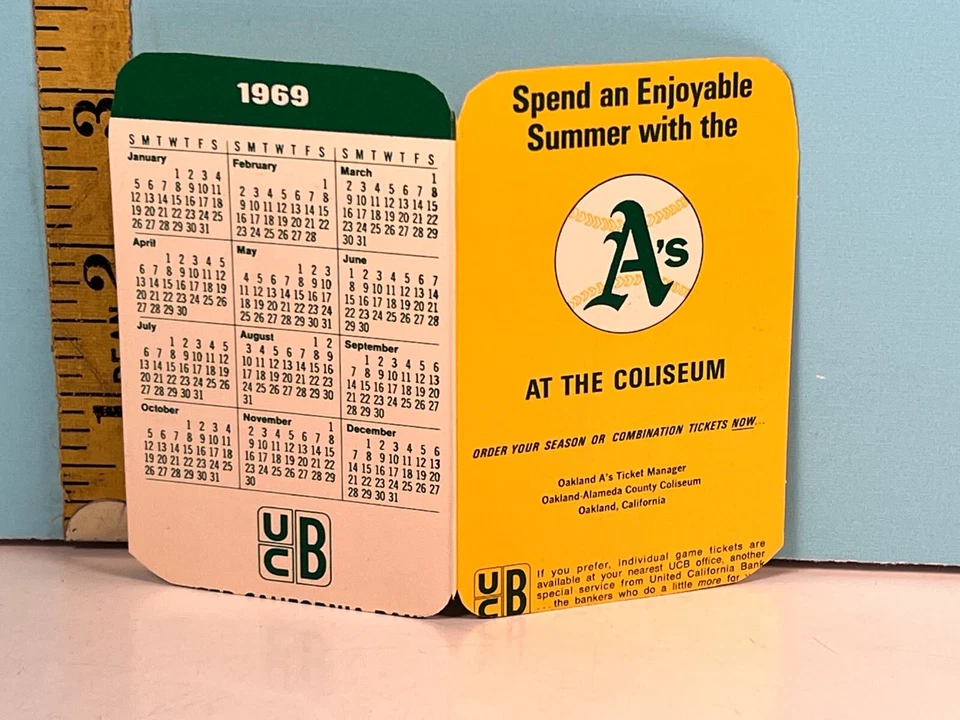 1969 Oakland Athletics Baseball Schedule UC Bank🔥 - Image 1 of 2