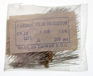 ~200 Pezzi 1/8W (0.125 Watt) 5.1M Ohm ±5% Resistenza Film di Carbonio, CR-12-B-5.1M - Foto 1 di 1