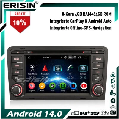 8-Kern 64GB Android 14 DVD GPS Autoradio Navi CarPlay für AUDI A3 S3 RS3 RNSE-PU - Bild 1 von 4