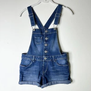 LEVI'S Shortall Girls 12 Reg Button Front Medium Wash Denim Overall Distressed - Picture 1 of 7
