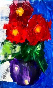 Envío Gratis GRANDE Colorido ROJO FLORAL Pintura Reciclada Original SWARTZMILLER DNA - Imagen 1 de 20