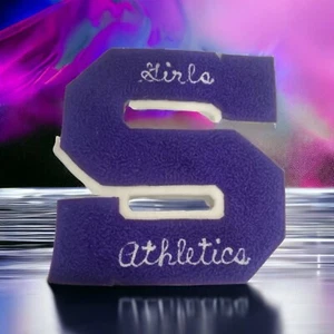 WHITE BLOCK LETTERMAN'S PURPLE S GIRL'S ATHLETICS FELT PATCH 6 1/2" BY 6" - Picture 1 of 3