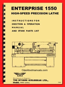 Mysore Kirloskar Enterprise MK 1550 15" x 60" Metal Lathe Owner Part Manual 1563 - Picture 1 of 11