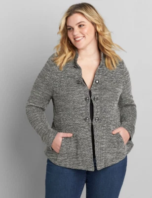 NEW LANE BRYANT BLACK & WHITE KNIT TWEED MILITARY JACKET SZ 16 - Image 1 of 3