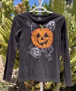 Children's Place Girl's Black Halloween Pumpkin Top  XL 14 - Picture 1 of 6