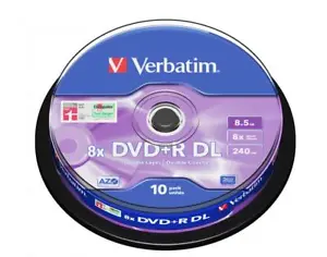 Verbatim 43666 8.5GB 8X Double Layer DVD+R Matt Silver - 10 Pack Spindle 10 Pack - Picture 1 of 4