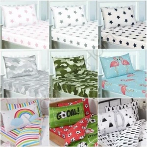 FITTED SHEET + PILLOWCASE SET - JUNIOR SINGLE DOUBLE - STARS CAMO DOTS FOOTBALL - Imagen 1 de 25