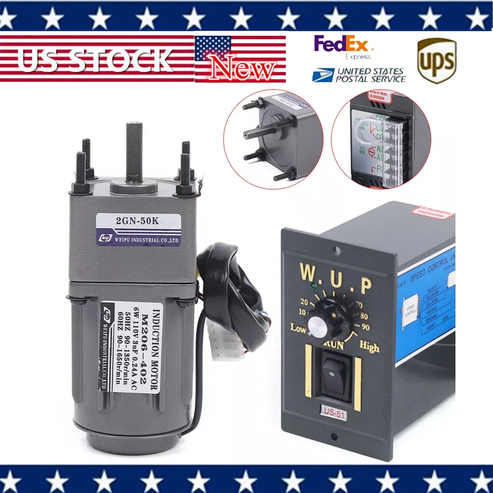 Reversible AC Gear Motor Electric Variable Speed Controller 27 RPM/MIN 1:50 110V - Image 1 of 4