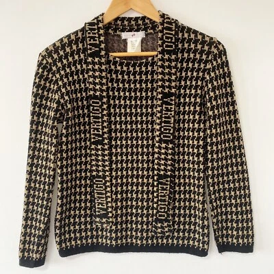 Suéter de cuello redondo tejido negro/dorado con estampado de pata de gallo vintage Vertigo Paris ($160) Foto 1 de 4