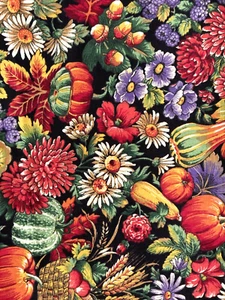 Vintage Concord Fabric Sharon Kessler Autumn Theme on Black 1.25Y x 44" W - Picture 1 of 3