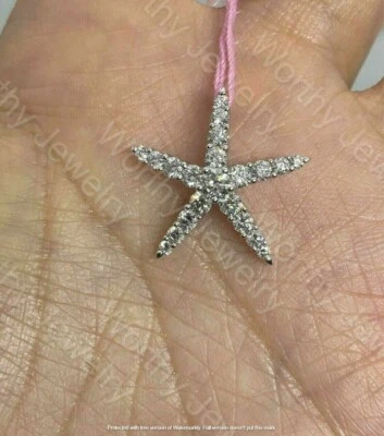 14K白金饰面1.10克拉圆形切割钻石海星吊坠18英寸自由链 — 第 1/4 张图片