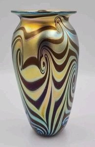 Eickholt Gold Aurene King Tut Glass Vase Signed 2000 VSKT 8" T - Picture 1 of 9