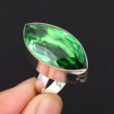 Natural Green Quartz Gemstone 925 Sterling Silver Unisex Ring Jewelry SR-23 - Image 1 of 4