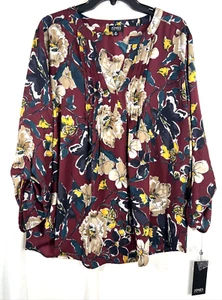 Jones New York Women's XL Bordeaux Maroon Floral Top Long Sleeve NEW w/ Tags - Picture 1 of 9