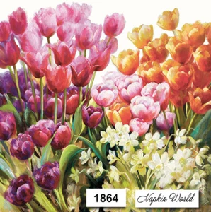 (1864) DOS servilletas artesanales artísticas decoupage de papel para almuerzo - MIXTAS TULIPANES NARCISOS - Imagen 1 de 3