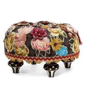 Brand New Mackenzie-Childs Field Study Floral Tufted Footstool - Picture 1 of 4
