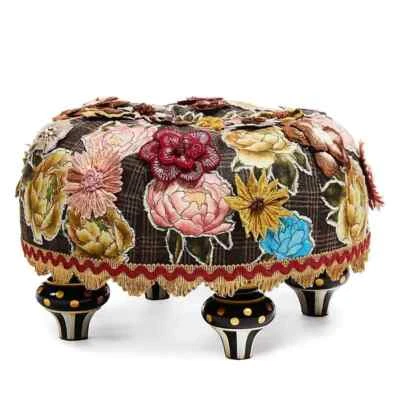 Brand New Mackenzie-Childs Field Study Floral Tufted Footstool - Image 1 of 4