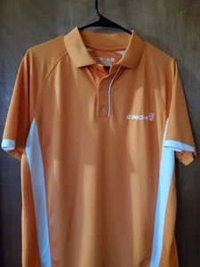 Cinch Polo Shirt Mens Med. Orange with White Stripe Arena Flex Short Sleeve Golf - Picture 1 of 11