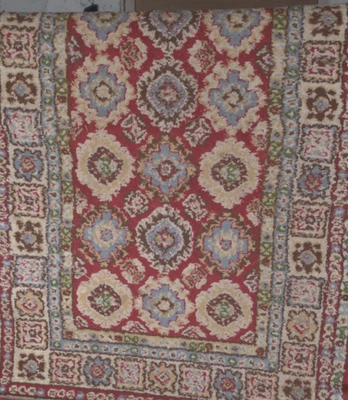Vintage Oriental Style Rug – Red, Blue & Cream Patterned Area Carpet Traditional - Image 1 of 4
