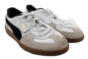 Boy's PUMA Palermo Trainers Size 2 White Mix Leather Upper Logo Lace Up Used F1 - Picture 1 of 11