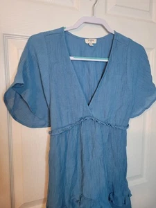 Vestido Umgee Mediano Azul Fluido Verano Femenino Boho Informal Pull Over Manga Corta - Imagen 1 de 4