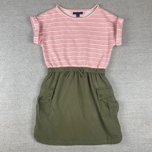 Tommy Hilfiger Girl's A-Line Dress with Olive Skirt & Knit Pink Stipe Top Size 8 - Picture 1 of 11