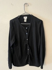 Suéter cárdigan con botones Liz Baker para mujer talla 1X negro cuello en V L/S - Imagen 1 de 5