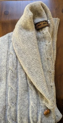 De colección EDDIE BAUER 100% Lana Mantón Cuello Gris Cárdigan Suéter Codo Parche Hombres L Foto 1 de 4