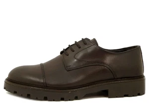 Scarpe Derby Uomo Stringate in Pelle Marrone scuro Made in Italy - Imagen 1 de 4