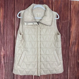 Eileen Fisher Icing Chevron Quilted Light Puffer Vest Ivory Cream Zip Medium M - Picture 1 of 7