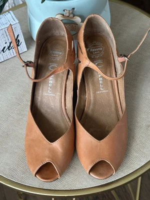 Jeffrey Campbell Havana Regina Wedges Womens Size 7.5 Peep Toe Orange Leather - Image 1 of 4