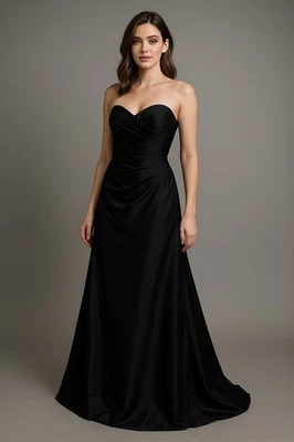 Платье подружки невесты Alfred Angelo 7418 асимметричное драпированное черное макси цветочный узор гала-концерт 4 - Изображение 1 из 4