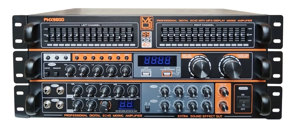 MR DJ PMX9800 5000W PA DJ Audio Mixer Powered Soundboard EQ DSP Bluetooth FM