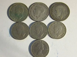 LOT OF (6) OLD GREAT BRITAIN SHILLINGS: 1921, 1931, 1941,1948, 1948, 1949, 1965 - Picture 1 of 2