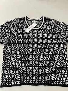 Neu mit Etikett Calvin Klein Strickpullover schwarz weiß Größe XL Kurzarm CK-Logo Allover - Bild 1 von 6