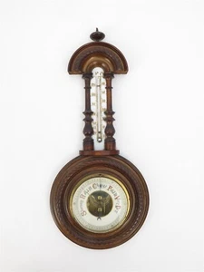 Antique Edwardian Carved Walnut Banjo Barometer 19.5" - Picture 1 of 5
