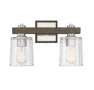 Halifax 2 Light Bathroom Vanity Light in Satin Nickel with Gray Wood by Savoy - Picture 1 of 5