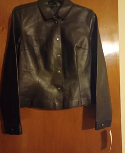 Siena Studio Women's Small Black Leather Shirt Snap Closure New w/Tags - Picture 1 of 13