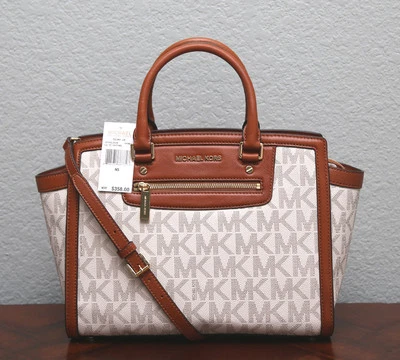 Bolsa satchel Michael Kors $358 logotipo assinatura Selma grande 30T4GLZS3B BAUNILHA - Nova com etiquetas - Imagem 1 de 4