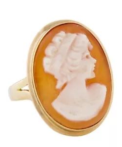 14K Gold Shell Cameo Ring Size 6.5 - Picture 1 of 4